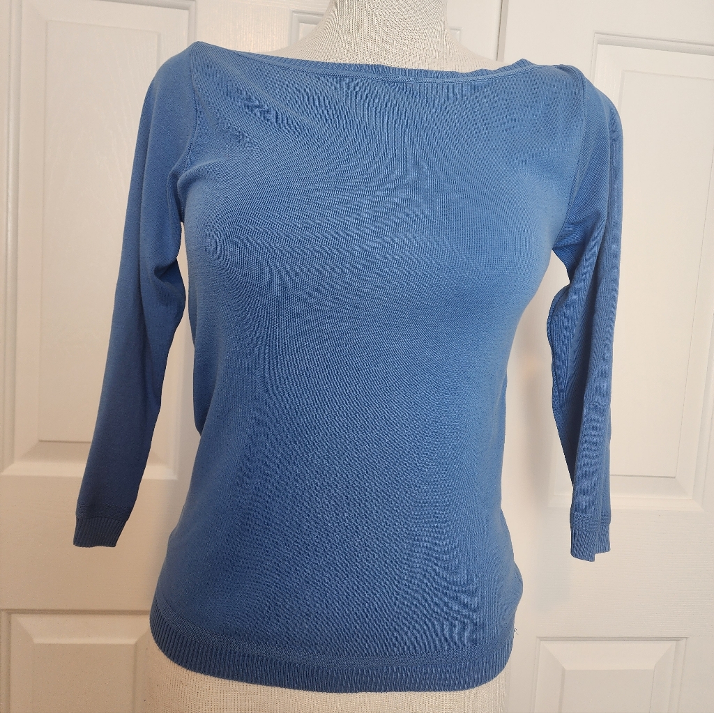 United Colors Of Benetton Blue Crew Neck Quarter Sleeve Women's Top Size S
